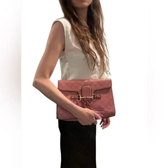 Gucci Pink Leather Emily Clutch with Gold Chain - Picture 9 of 10
